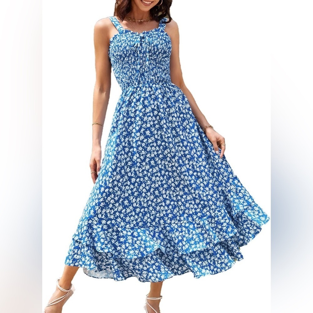 GRACE KARIN  Dress Square Neck Strapped Swing A Line Sundress Beach Long Maxi